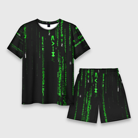 Мужской костюм с шортами 3D с принтом Матрица кода в Белгороде,  |  | Тематика изображения на принте: hugo weaving | pc | the matrix | код | компьютеры | матрица | матрица 4 | программист | программный код | цифры