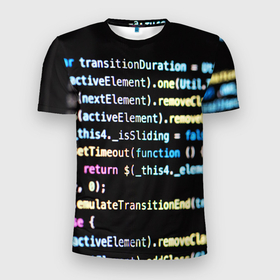 Мужская футболка 3D Slim с принтом Программист в Екатеринбурге, 100% полиэстер с улучшенными характеристиками | приталенный силуэт, круглая горловина, широкие плечи, сужается к линии бедра | hugo weaving | pc | the matrix | код | компьютеры | матрица | матрица 4 | программист | программный код | цифры