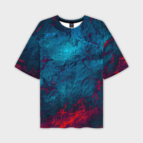 Мужская футболка oversize 3D с принтом Blue and Red abstract в Белгороде,  |  | black | blood | metal | red | texture | абстракция | камень | краски | красная | красно черное | кровь | лава | метал | текстура | черная