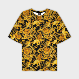 Мужская футболка oversize 3D с принтом Львы золотые узоры ,  |  | fashion | luxury | texture | дорогая | дорогой | золото | люкс | паттерн | роскошь | серебро | стиль | стильная | текстура
