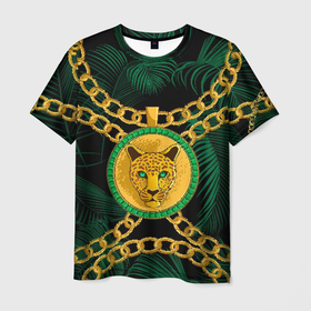 Мужская футболка 3D с принтом Золотой леопард и цепь в Екатеринбурге, 100% полиэфир | прямой крой, круглый вырез горловины, длина до линии бедер | fashion | luxury | texture | дорогая | дорогой | золото | люкс | паттерн | роскошь | серебро | стиль | стильная | текстура