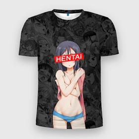 Мужская футболка 3D Slim с принтом Hentai в Петрозаводске, 100% полиэстер с улучшенными характеристиками | приталенный силуэт, круглая горловина, широкие плечи, сужается к линии бедра | ahegao | аниме | ахегао | девушка | хентаи | хентау
