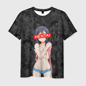Мужская футболка 3D с принтом Hentai в Курске, 100% полиэфир | прямой крой, круглый вырез горловины, длина до линии бедер | ahegao | аниме | ахегао | девушка | хентаи | хентау