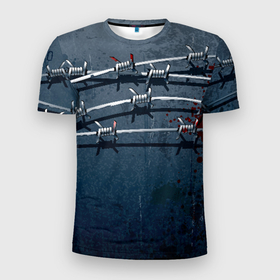 Мужская футболка 3D Slim с принтом Колючая цепь в Петрозаводске, 100% полиэстер с улучшенными характеристиками | приталенный силуэт, круглая горловина, широкие плечи, сужается к линии бедра | 