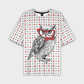 Мужская футболка oversize 3D с принтом Мудрая сова  в   очках в Екатеринбурге,  |  | бабочки | мудрая | мудрость | наука | начитанная | очки | птица | сова | совенок | совушка | умная