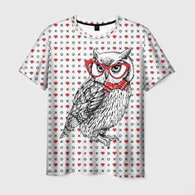 Мужская футболка 3D с принтом Мудрая сова  в   очках в Курске, 100% полиэфир | прямой крой, круглый вырез горловины, длина до линии бедер | бабочки | мудрая | мудрость | наука | начитанная | очки | птица | сова | совенок | совушка | умная