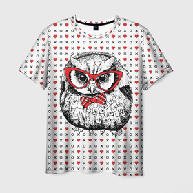 Мужская футболка 3D с принтом Мудрая  сова в очках в Курске, 100% полиэфир | прямой крой, круглый вырез горловины, длина до линии бедер | бабочки | мудрая | мудрость | наука | начитанная | очки | птица | сова | совенок | совушка | умная