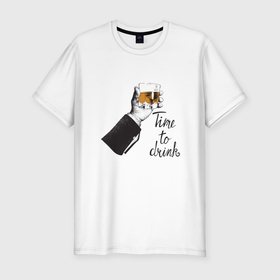 Мужская футболка хлопок Slim с принтом Время выпить в Екатеринбурге, 92% хлопок, 8% лайкра | приталенный силуэт, круглый вырез ворота, длина до линии бедра, короткий рукав | time to drink | виски | водка | время выпить | коньяк | ликер | пятница | стакан | стопка