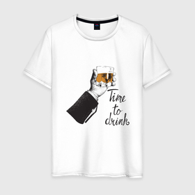 Мужская футболка хлопок с принтом Время выпить , 100% хлопок | прямой крой, круглый вырез горловины, длина до линии бедер, слегка спущенное плечо. | time to drink | виски | водка | время выпить | коньяк | ликер | пятница | стакан | стопка