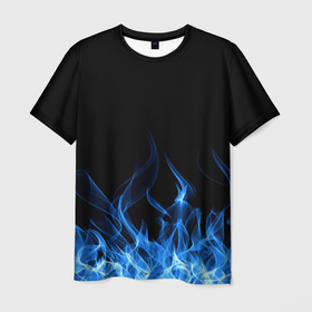 Мужская футболка 3D с принтом Синий Огонь в Тюмени, 100% полиэфир | прямой крой, круглый вырез горловины, длина до линии бедер | минимализм | огонь | синий огонь