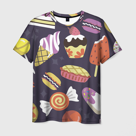 Мужская футболка 3D с принтом Что бы слиплось в Новосибирске, 100% полиэфир | прямой крой, круглый вырез горловины, длина до линии бедер | Тематика изображения на принте: вкусности | еда | конфеты | мороженое | пирог | рисунок | сладости