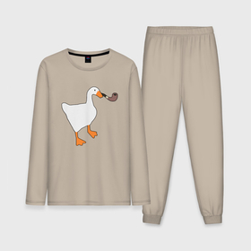 Мужская пижама с лонгсливом хлопок с принтом Untitled Goose ,  |  | evil | game | goose | mem | memes | untitled | гусь | злой | игра | мем | осторожно
