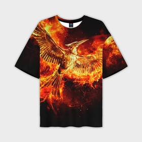 Мужская футболка oversize 3D с принтом Феникс в огне в Петрозаводске,  |  | fire | flame | phoenix | крылья | огонь | перья | пламя | птица | феникс