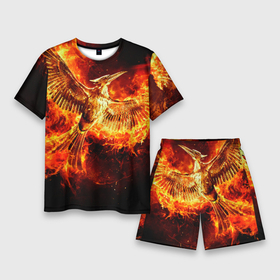 Мужской костюм с шортами 3D с принтом Феникс в огне в Тюмени,  |  | fire | flame | phoenix | крылья | огонь | перья | пламя | птица | феникс