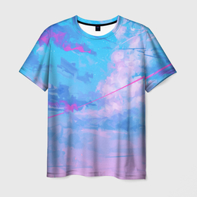 Мужская футболка 3D с принтом Розовые облака в Санкт-Петербурге, 100% полиэфир | прямой крой, круглый вырез горловины, длина до линии бедер | star | stars | texture | вечер | вечерние иллюстрации | звезда | звезды | ночной пейзаж | ночные | ночь | природа | прогулки | текстуры