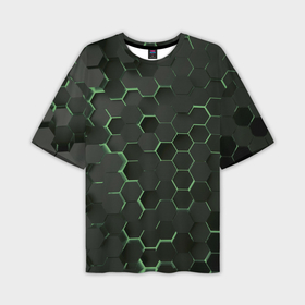 Мужская футболка oversize 3D с принтом Объемные  зеленые соты в Екатеринбурге,  |  | 3d | 3d соты | 3д | texture | абстракция | соты | текстура | яркая