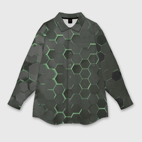 Мужская рубашка oversize 3D с принтом Объемные  зеленые соты в Тюмени,  |  | 3d | 3d соты | 3д | texture | абстракция | соты | текстура | яркая