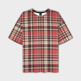 Мужская футболка oversize 3D с принтом Клетчатый красный стиль рубашки ,  |  | texture | абстракция | квадратики | клетки | клетчатая | линии | рубашка | текстура