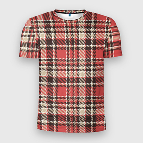 Мужская футболка 3D Slim с принтом Клетчатый красный стиль рубашки в Новосибирске, 100% полиэстер с улучшенными характеристиками | приталенный силуэт, круглая горловина, широкие плечи, сужается к линии бедра | texture | абстракция | квадратики | клетки | клетчатая | линии | рубашка | текстура