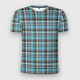 Мужская футболка 3D Slim с принтом Клетчатый голубой стиль рубашки в Петрозаводске, 100% полиэстер с улучшенными характеристиками | приталенный силуэт, круглая горловина, широкие плечи, сужается к линии бедра | texture | абстракция | квадратики | клетки | клетчатая | линии | рубашка | текстура
