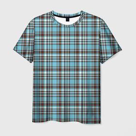 Мужская футболка 3D с принтом Клетчатый голубой стиль рубашки в Белгороде, 100% полиэфир | прямой крой, круглый вырез горловины, длина до линии бедер | Тематика изображения на принте: texture | абстракция | квадратики | клетки | клетчатая | линии | рубашка | текстура