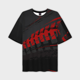 Мужская футболка oversize 3D с принтом Красный след на черном в Петрозаводске,  |  | 