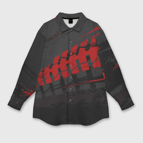 Мужская рубашка oversize 3D с принтом Красный след на черном в Екатеринбурге,  |  | Тематика изображения на принте: 