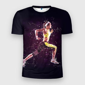 Мужская футболка 3D Slim с принтом Бег, фитнес, спорт, спортсмен в Тюмени, 100% полиэстер с улучшенными характеристиками | приталенный силуэт, круглая горловина, широкие плечи, сужается к линии бедра | бег | спорт | спортсмен | фитнес