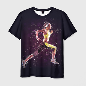 Мужская футболка 3D с принтом Бег, фитнес, спорт, спортсмен в Петрозаводске, 100% полиэфир | прямой крой, круглый вырез горловины, длина до линии бедер | бег | спорт | спортсмен | фитнес