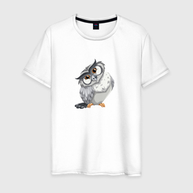Мужская футболка хлопок с принтом Сова в Новосибирске, 100% хлопок | прямой крой, круглый вырез горловины, длина до линии бедер, слегка спущенное плечо. | птица | рисунок | сова | совушка