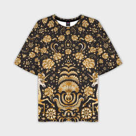 Мужская футболка oversize 3D с принтом Золотые единороги и цветы в Белгороде,  |  | texture | абстракция | золото | золотые узоры | розы | текстура | узоры | цветы