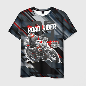 Мужская футболка 3D с принтом Road rider мотоциклист в Санкт-Петербурге, 100% полиэфир | прямой крой, круглый вырез горловины, длина до линии бедер | moto | motobike | road rider | гонка | гонщик | мото | мотоцикл | мотоциклист