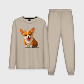 Мужская пижама с лонгсливом хлопок с принтом Корги в Тюмени,  |  | вельш корги | домашние животные | корги | пес | собака | собачнику | щенок
