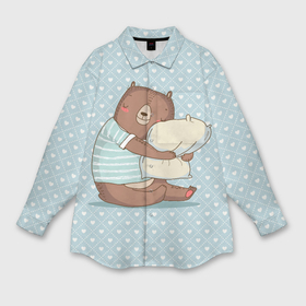 Мужская рубашка oversize 3D с принтом Сонный мишка с подушкой в Кировске,  |  | медведь | милота | милый | милый мишка | миша | мишка | подушка | сон | сонный | спит