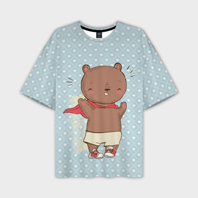 Мужская футболка oversize 3D с принтом Мишка  супергерой в Петрозаводске,  |  | герой | медведь | милота | милый | милый мишка | миша | мишка | плащ | супергерой | супермен | супермэн