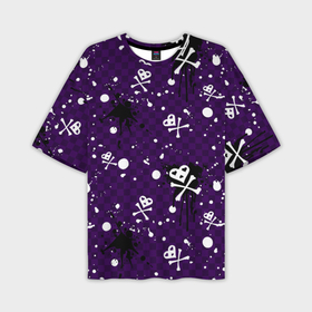 Мужская футболка oversize 3D с принтом Эмо 2007 фиолетовый фон в Екатеринбурге,  |  | 2007 | emo | rock | texture | абстракция | кости | краски | круги | рок | текстура | черепа | эмо