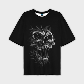 Мужская футболка oversize 3D с принтом Cry в Курске,  |  | cry | fear | grin. teeth | halloween | horror | jaw | skull | зубы | крик | оскал | ужас | хэллоуин | череп