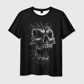 Мужская футболка 3D с принтом Cry в Белгороде, 100% полиэфир | прямой крой, круглый вырез горловины, длина до линии бедер | cry | fear | grin. teeth | halloween | horror | jaw | skull | зубы | крик | оскал | ужас | хэллоуин | череп