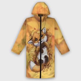 Мужской дождевик 3D с принтом Осенний лисёнок в Курске,  |  | Тематика изображения на принте: fox | лис | лиса | лисёнок | лисичка | листва | листья | осень | рыжая