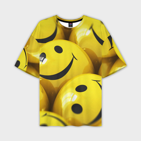 Мужская футболка oversize 3D с принтом Yellow smile в Кировске,  |  | emoji | настроение | позитив | смайлики | смайлы | стикеры | текстура смайл | улыбки | фон смайл | эмодзи