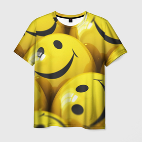 Мужская футболка 3D с принтом Yellow smile в Новосибирске, 100% полиэфир | прямой крой, круглый вырез горловины, длина до линии бедер | Тематика изображения на принте: emoji | настроение | позитив | смайлики | смайлы | стикеры | текстура смайл | улыбки | фон смайл | эмодзи