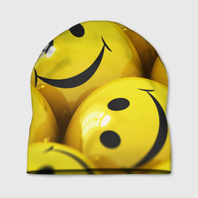 Шапка 3D с принтом Yellow smile в Санкт-Петербурге, 100% полиэстер | универсальный размер, печать по всей поверхности изделия | emoji | настроение | позитив | смайлики | смайлы | стикеры | текстура смайл | улыбки | фон смайл | эмодзи