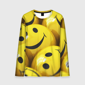Мужской лонгслив 3D с принтом Yellow smile в Кировске, 100% полиэстер | длинные рукава, круглый вырез горловины, полуприлегающий силуэт | emoji | настроение | позитив | смайлики | смайлы | стикеры | текстура смайл | улыбки | фон смайл | эмодзи