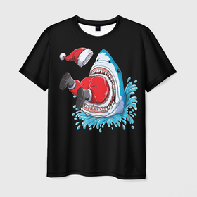 Мужская футболка 3D с принтом Съеденный Санта в Новосибирске, 100% полиэфир | прямой крой, круглый вырез горловины, длина до линии бедер | bells | christmas | claus | jingle | merry | santa | vevo | год | дед | клаус | мороз | новый | олени | олень | рождество | санта | снеговик | снежинки | узор