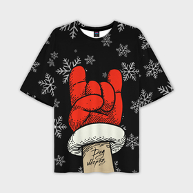 Мужская футболка OVERSIZE 3D с принтом Рок Дед Мороз ,  |  | happy new year | santa | дед мороз | каникулы | мороз | новогодний свитер | новый год | оливье | праздник | рождество | санта клаус | свитер новогодний | снег | снегурочка | снежинки