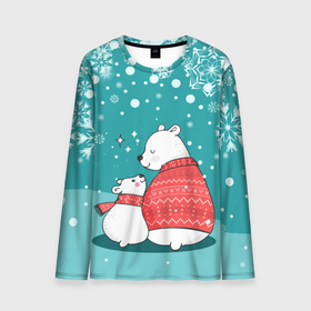 Мужской лонгслив 3D с принтом North bear в Петрозаводске, 100% полиэстер | длинные рукава, круглый вырез горловины, полуприлегающий силуэт | happy new year | santa | дед мороз | каникулы | мороз | новогодний свитер | новый год | оливье | праздник | рождество | санта клаус | свитер новогодний | снег | снегурочка | снежинки