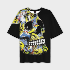 Мужская футболка OVERSIZE 3D с принтом Graffiti   Skull в Санкт-Петербурге,  |  | color | fashion | graffiti | grin | jaw | orbits | skull | teeth | глазницы | граффити | зубы | мода | оскал | цвет | череп
