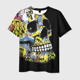 Мужская футболка 3D с принтом Graffiti   Skull в Санкт-Петербурге, 100% полиэфир | прямой крой, круглый вырез горловины, длина до линии бедер | color | fashion | graffiti | grin | jaw | orbits | skull | teeth | глазницы | граффити | зубы | мода | оскал | цвет | череп