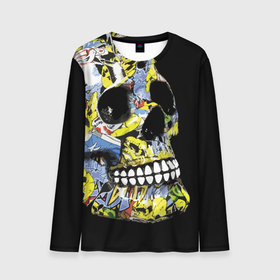 Мужской лонгслив 3D с принтом Graffiti   Skull в Тюмени, 100% полиэстер | длинные рукава, круглый вырез горловины, полуприлегающий силуэт | color | fashion | graffiti | grin | jaw | orbits | skull | teeth | глазницы | граффити | зубы | мода | оскал | цвет | череп