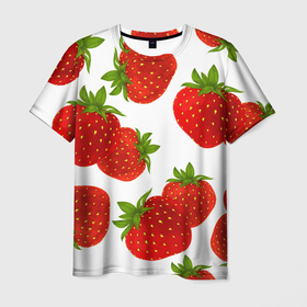 Мужская футболка 3D с принтом Клубника в Тюмени, 100% полиэфир | прямой крой, круглый вырез горловины, длина до линии бедер | белый | варение | весна | витамин | жара | клубника | клубничка | коктель | красная | лето | микс | польза | помидор | сок | фон | фрукты | ягоды